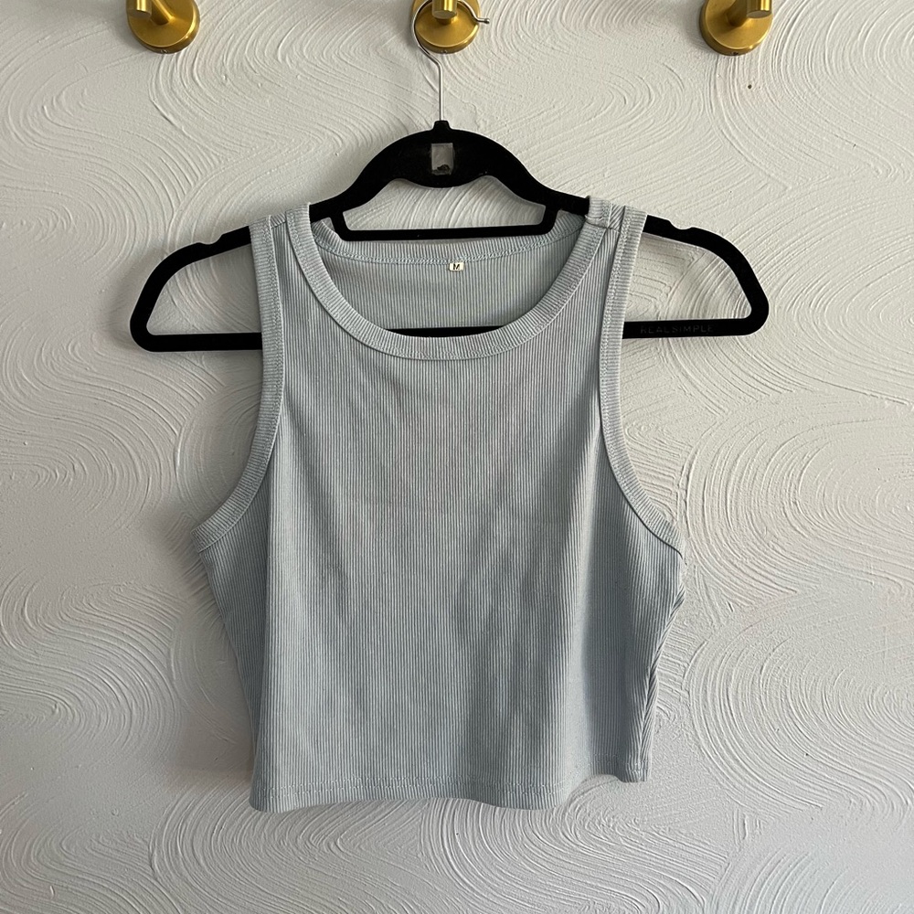 Pale Blue Ribbed Crop Top